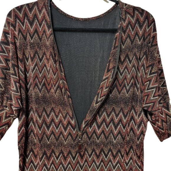 Glitter Red Maroon Zig Zag Print Tunic Top - One Size Fits Most - Picture 3 of 14